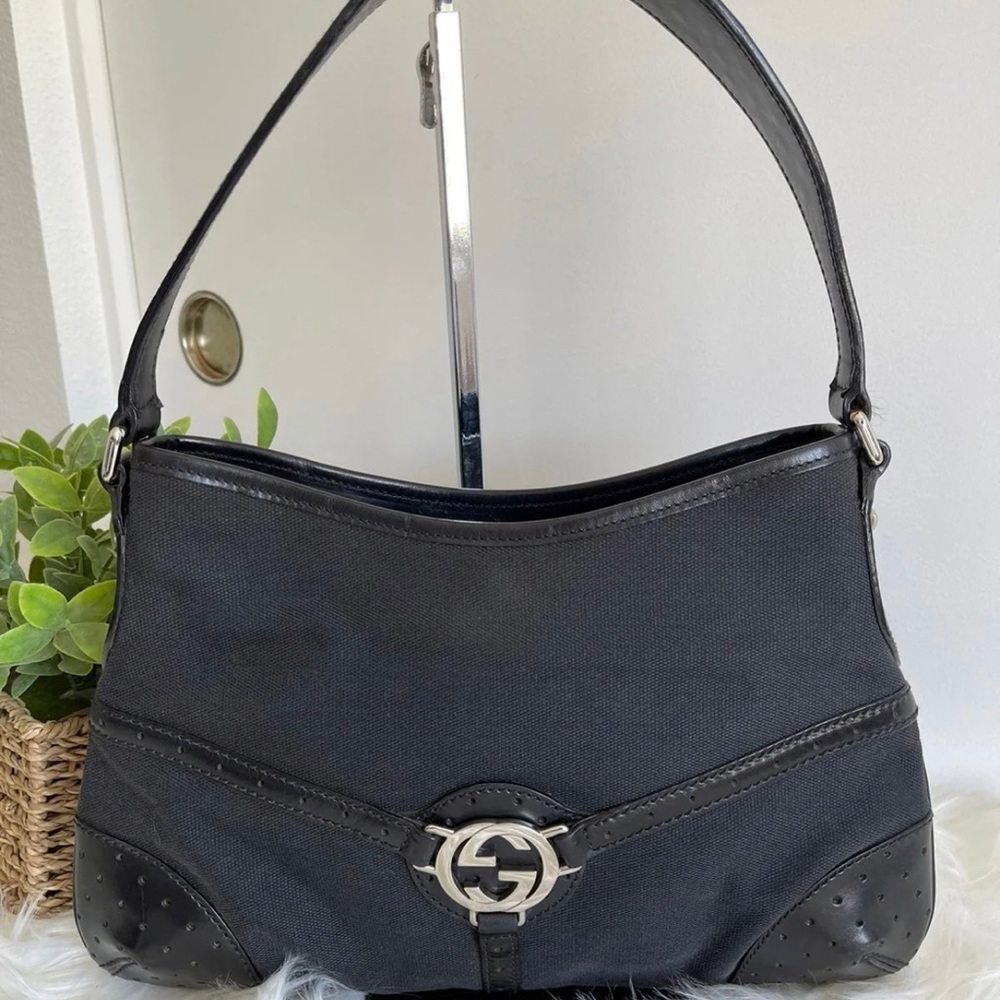 Authentic Gucci Black Canvas Reins Hobo